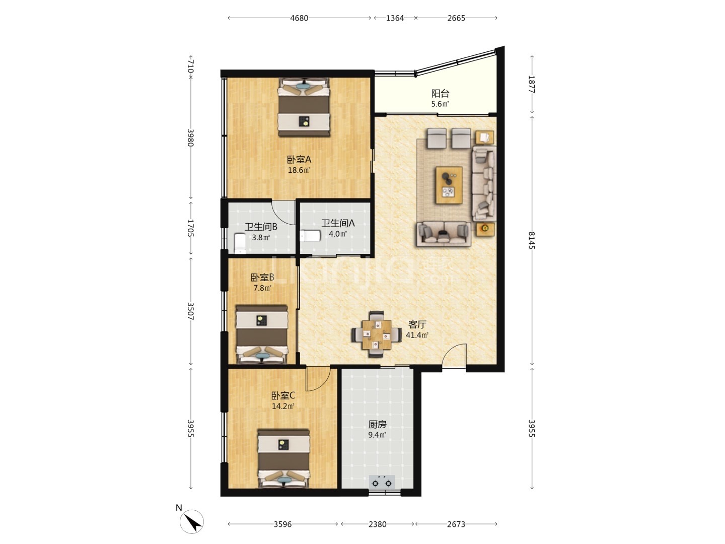 海南国际贸易商务大厦  3室1厅1卫    130.0万户型图