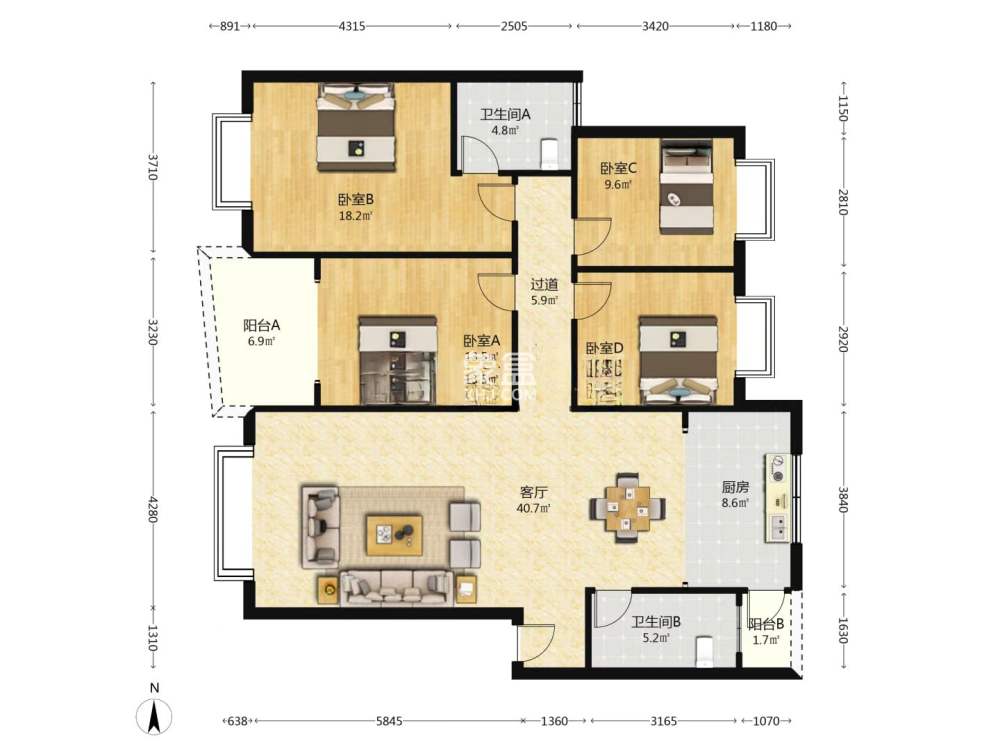 枫溪苑  4室2厅2卫    45.0万