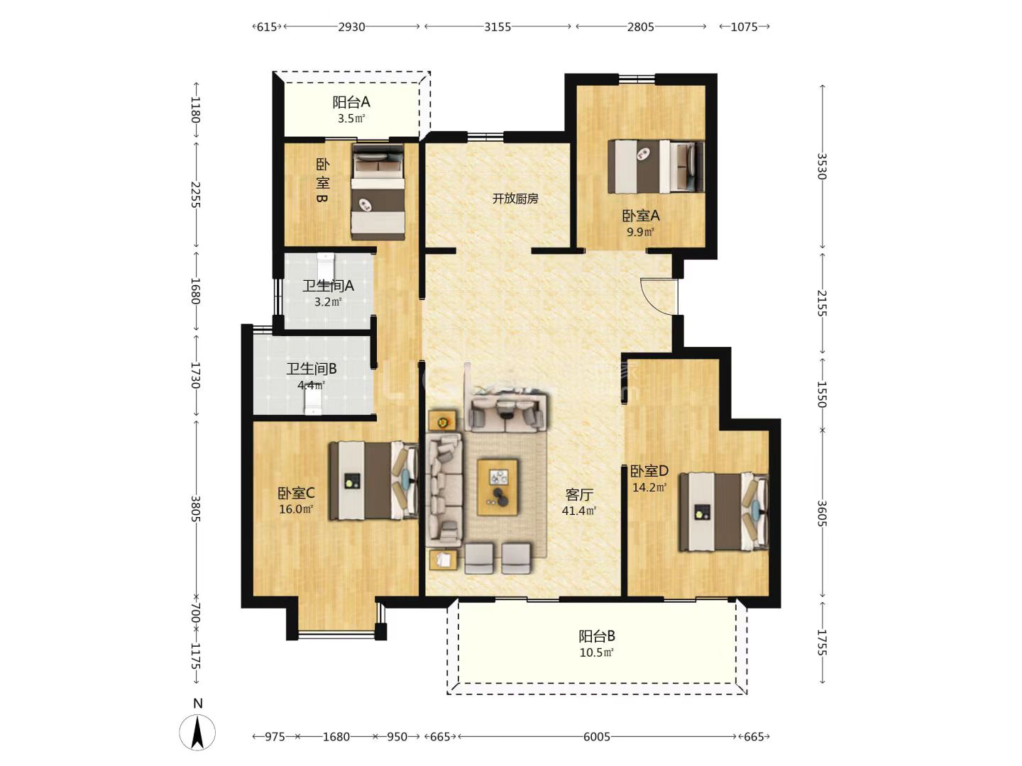 中梁建宁檀府 4室2厅2卫 60.0万 中梁建宁檀府 4室2厅2卫 60.0万室内图