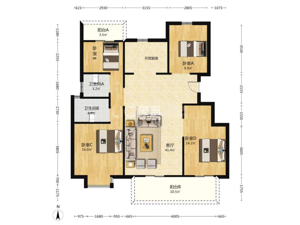 中梁建宁檀府  4室2厅2卫    59.0万