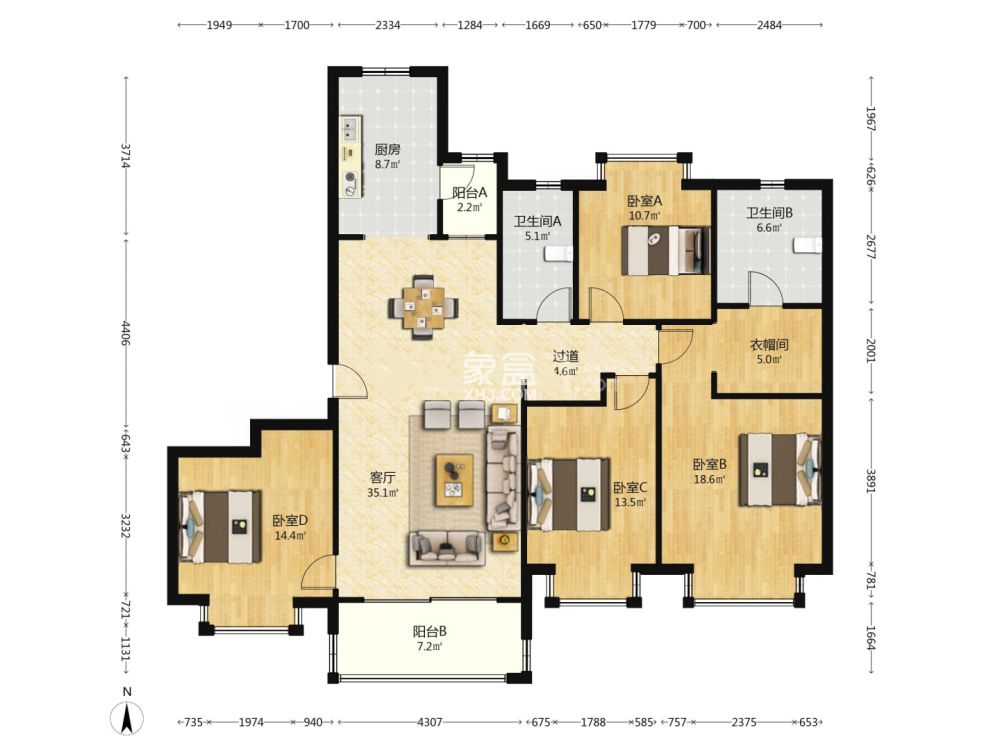 恒大御苑（恒大誉苑）  4室2厅2卫    78.8万