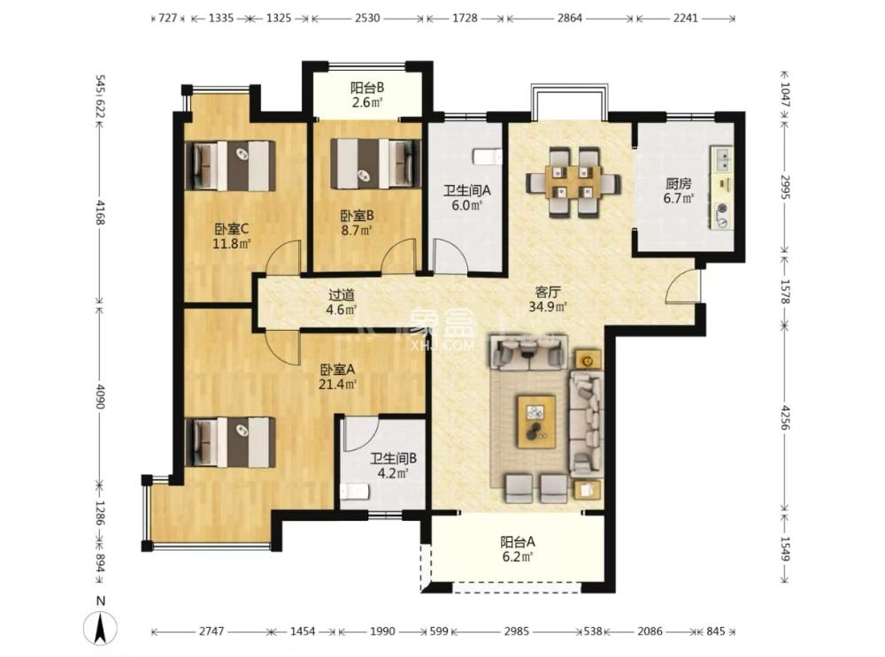 山水洲城华晨第一城  3室2厅2卫    61.0万