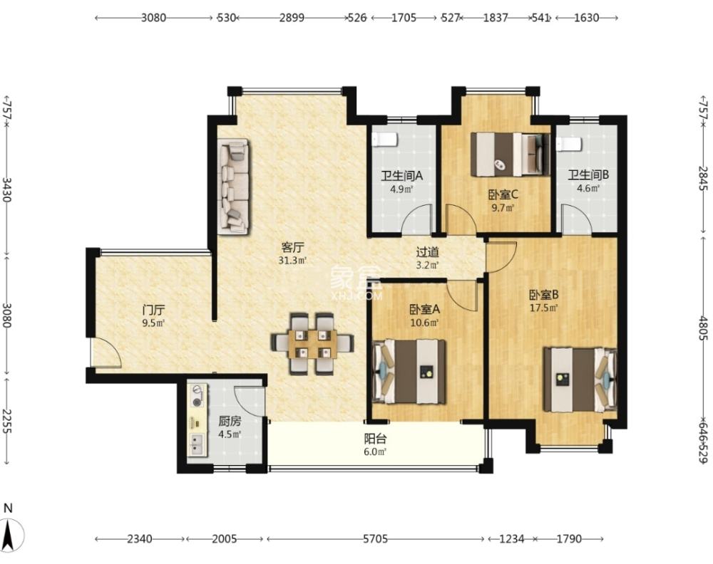 武广国际学苑  3室2厅2卫    78.0万