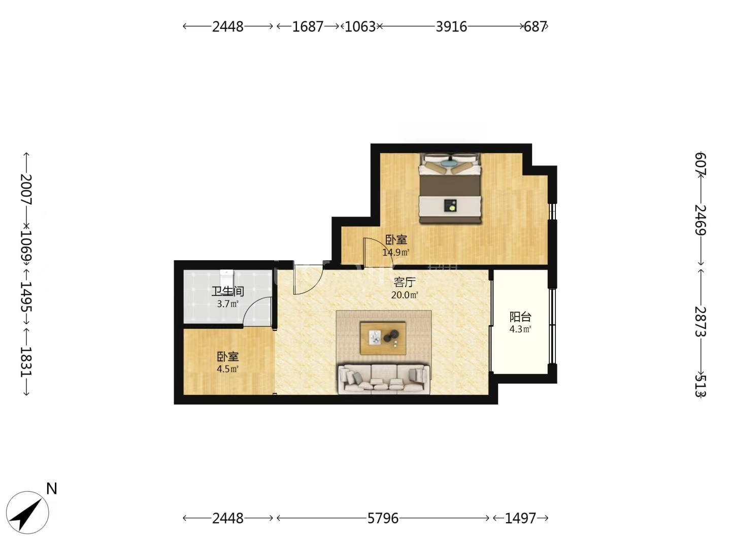 山水国际  1室1厅1卫    38.0万室内图