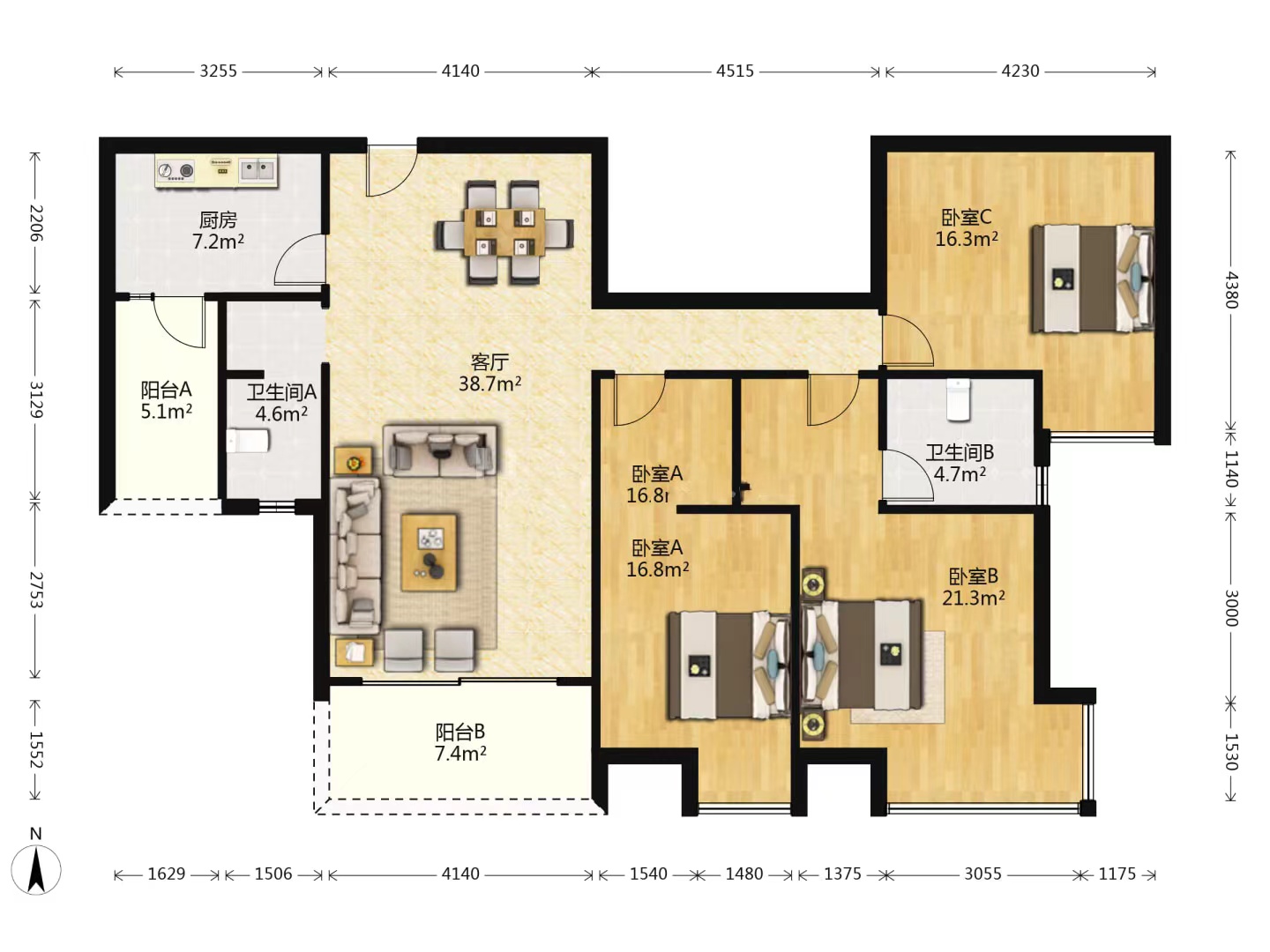 美的城二期 3室2厅2卫 58.0万 美的城二期 3室2厅2卫 58.0万室内图