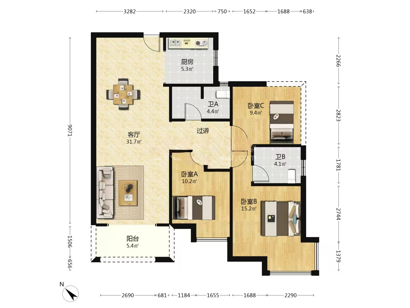 提香蓝岸  3室2厅2卫    46.0万