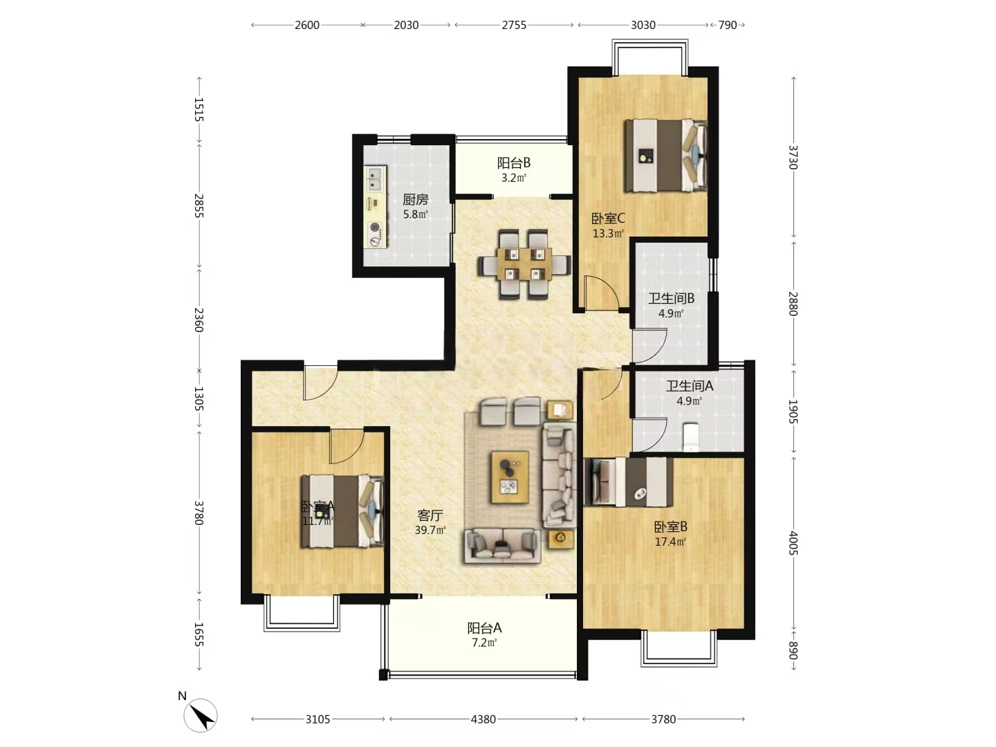 新城壹号  3室2厅2卫    48.0万室内图