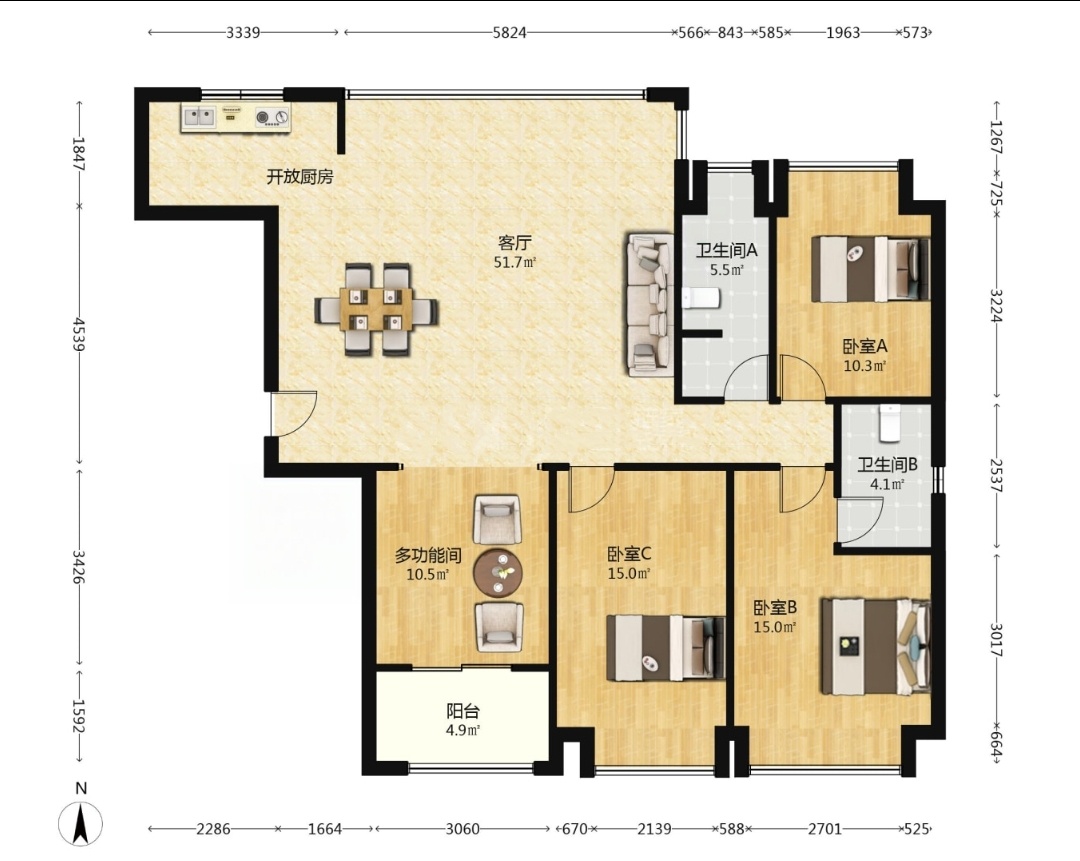 尚格阅天下  4室2厅2卫    139.0万室内图