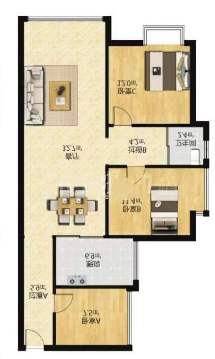 武广国际学苑  3室2厅1卫    80.0万室内图