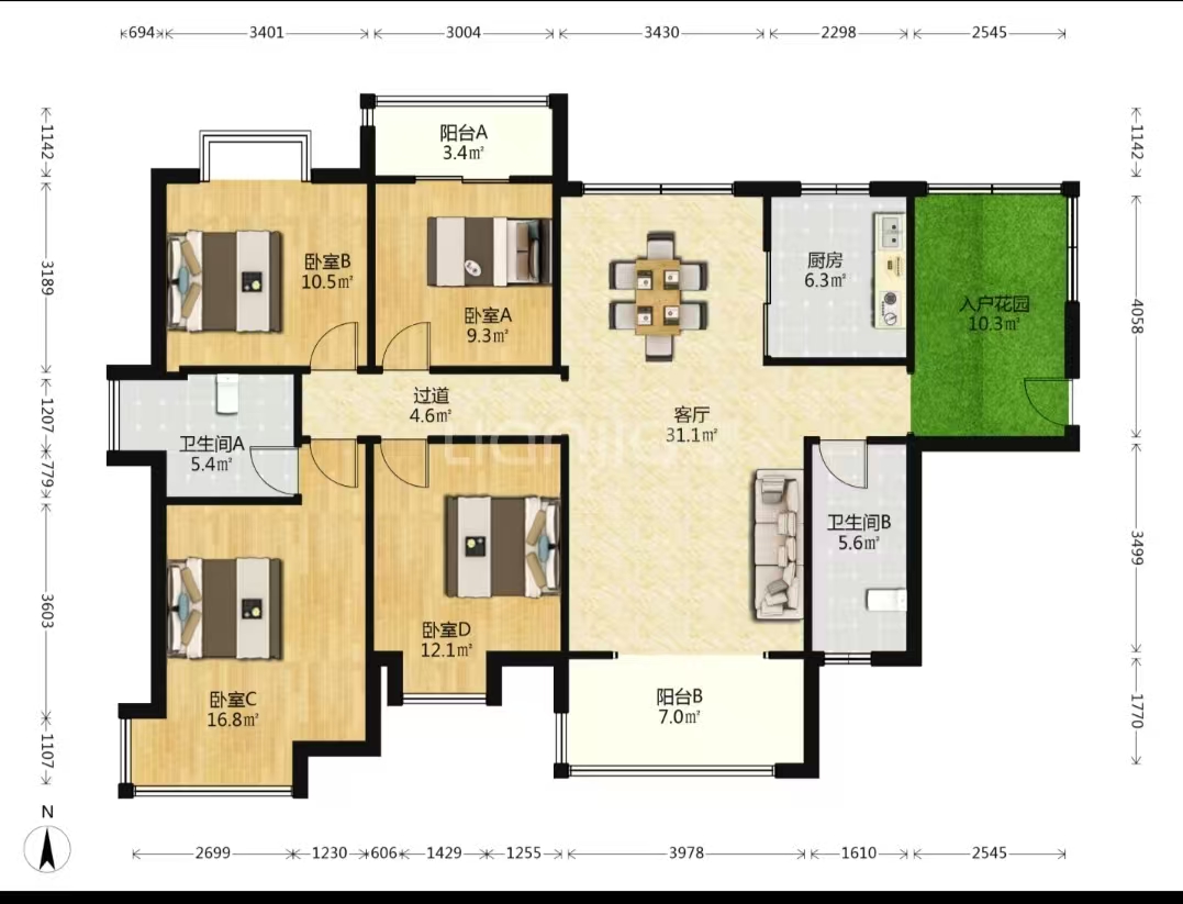 湘江名都  3室2厅1卫    75.0万室内图