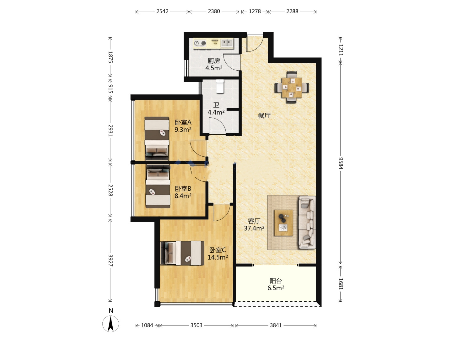 印象华都 3室2厅1卫 36.8万 印象华都 3室2厅1卫 36.8万室内图