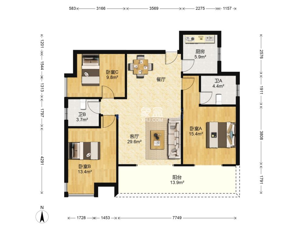 时代新城（翰林府）  3室2厅2卫    50.0万