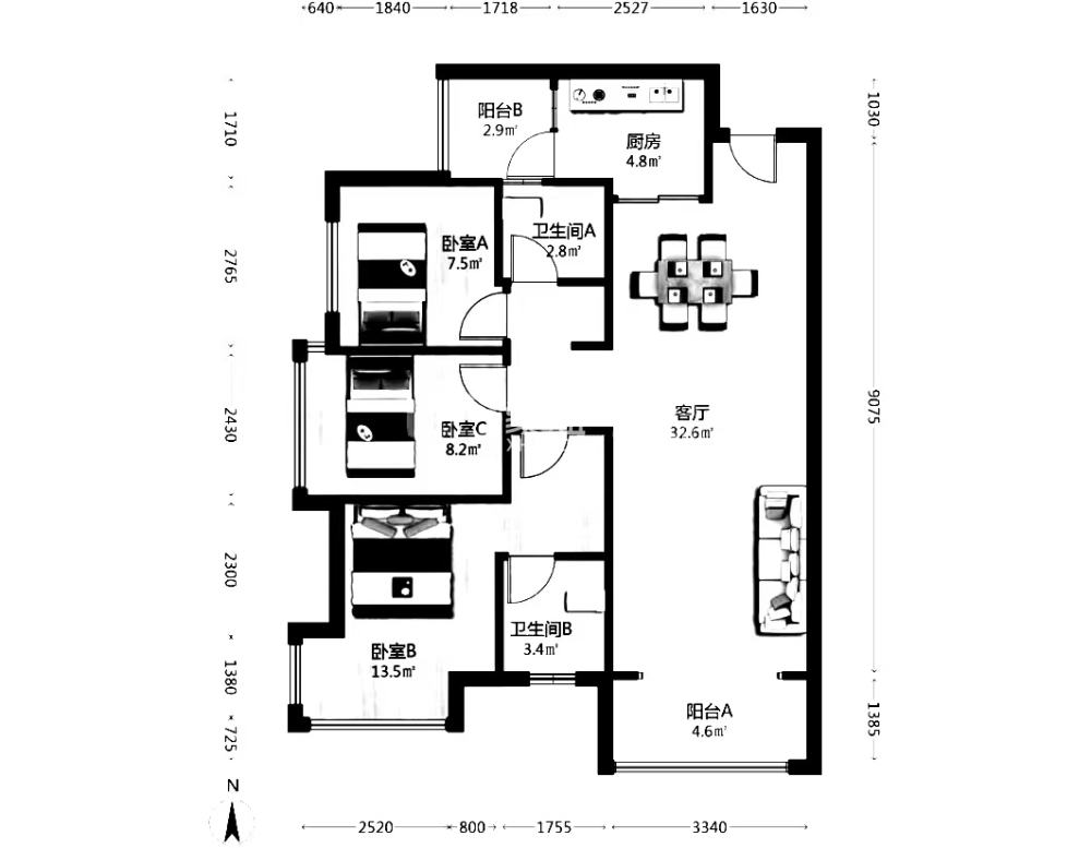 美的翰城 3室2厅2卫 72.0万 美的翰城 3室2厅2卫 72.0万室内图