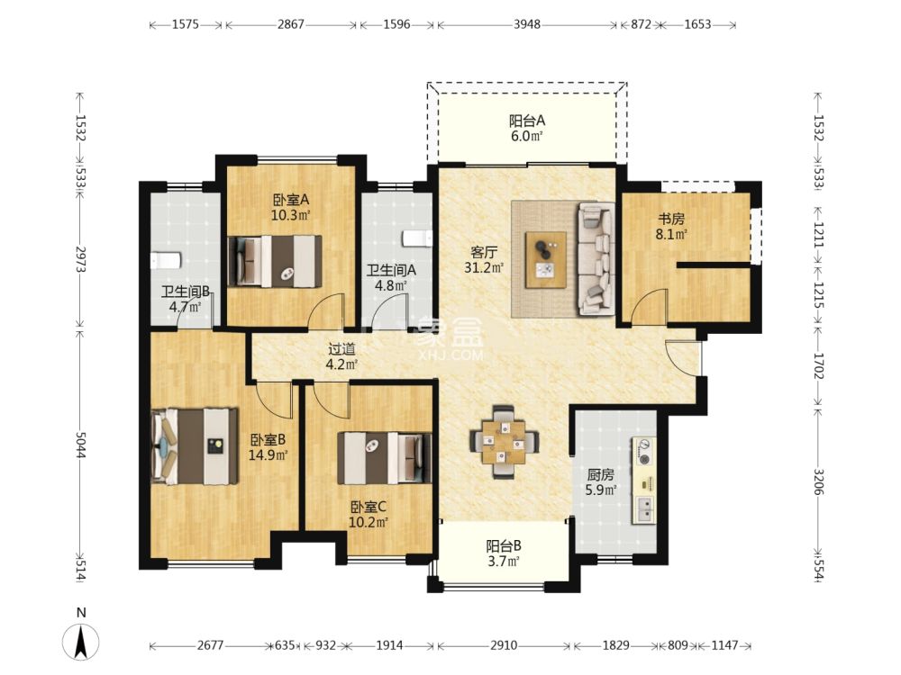 美的雪峰山  4室2厅2卫    55.0万