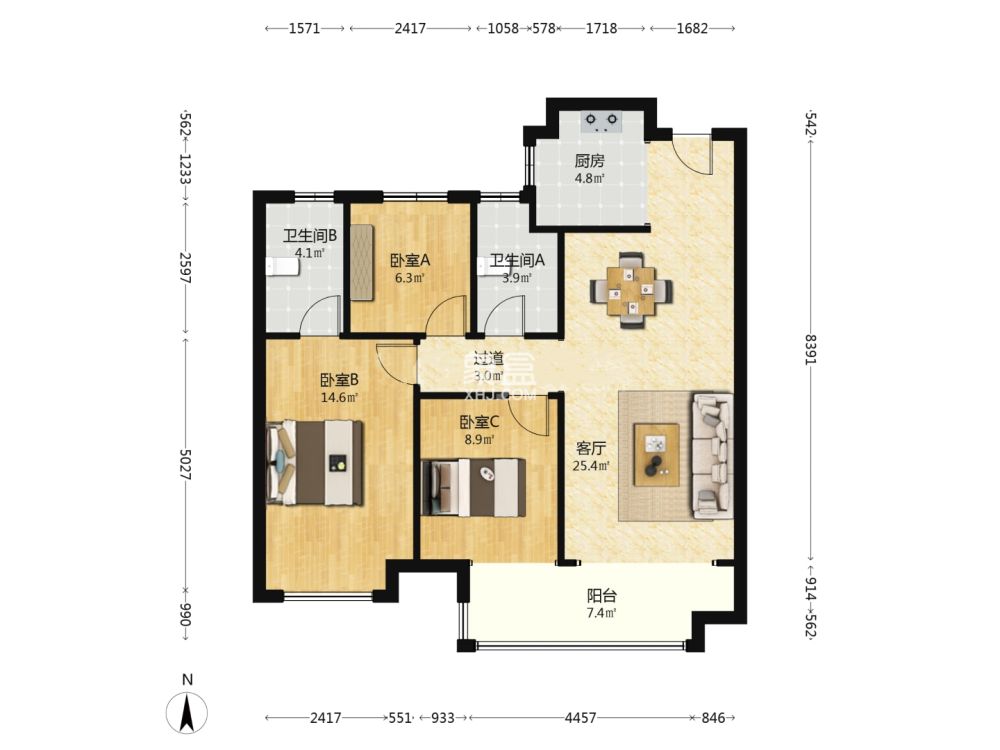 美的雪峰山  3室2厅2卫    45.0万