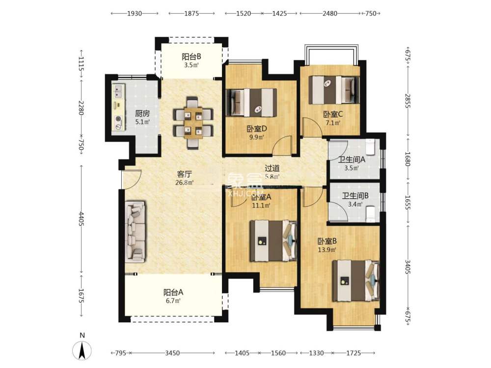 金水湾  4室2厅2卫    59.8万
