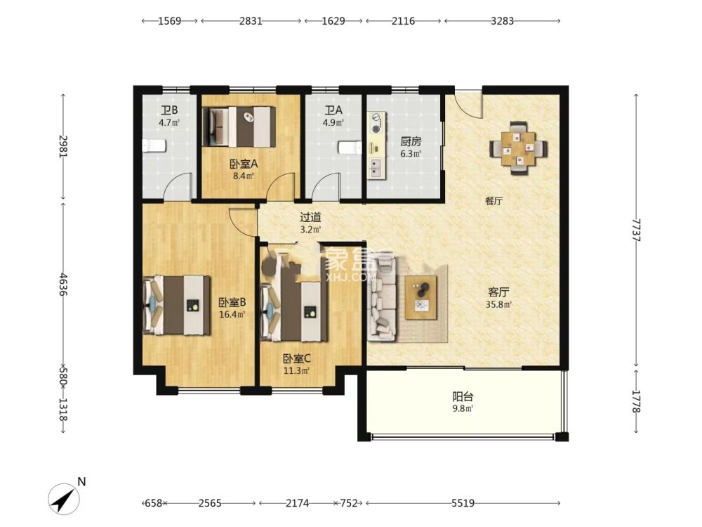 时代云龙城小区  3室2厅2卫    45.0万
