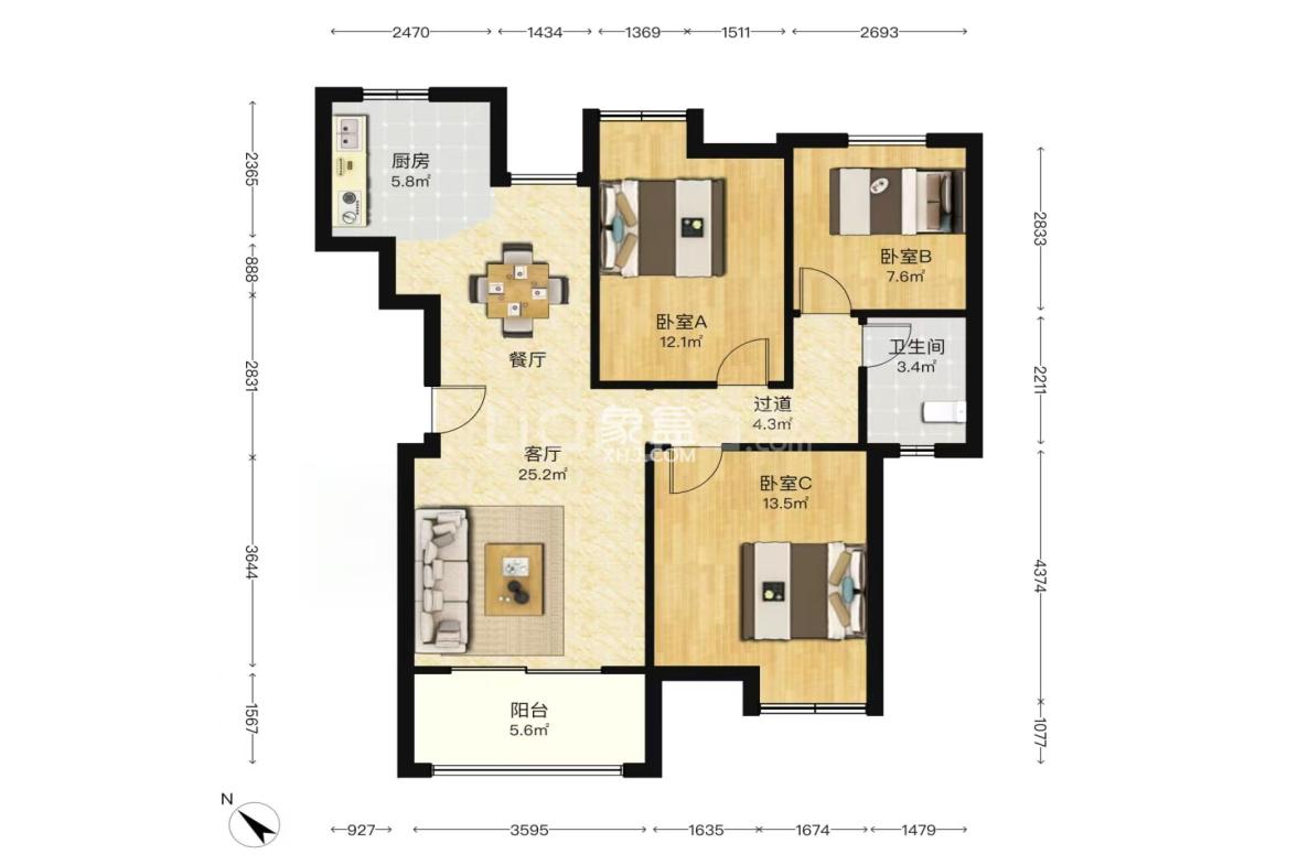 保利清能西海岸北区 3室1厅1卫 85.0万 保利清能西海岸北区 3室1厅1卫 85.0万户型图