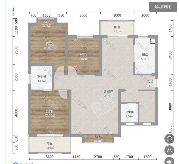 大汉资江城  3室2厅1卫   80.00万户型图