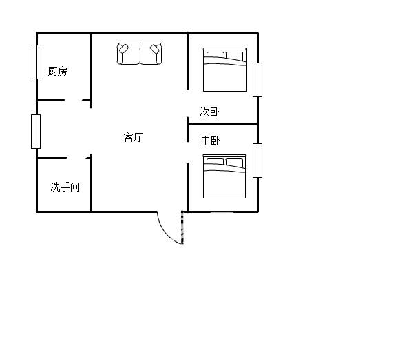 水竹二村  2室1厅1卫   700.00元/月户型图