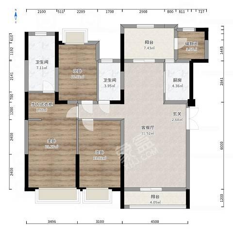 曲江南苑  3室2厅2卫   4200.00元/月户型图