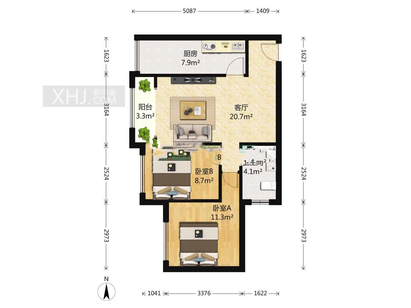 朗基龙堂  2室1厅1卫   2500.00元/月室内图1