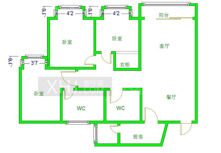 金地嘉年华B区  3室2厅2卫   3500.00元/月室内图