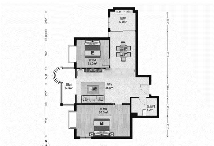 菁华名门  2室1厅1卫   133.00万户型图