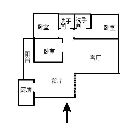 荷塘月色红旗南路46号  3室2厅1卫   1600.00元/月户型图