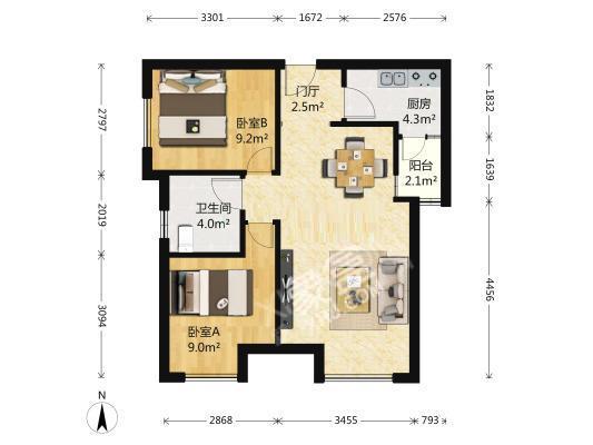 时代晶科名苑  2室1厅1卫   6500.00元/月室内图1