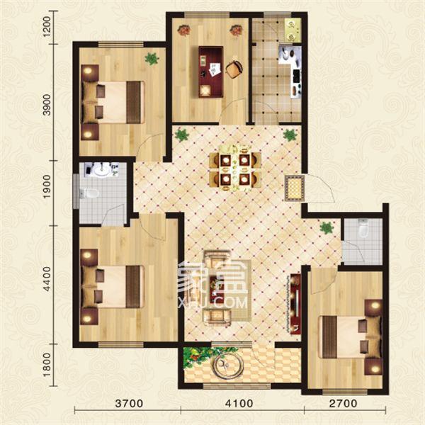 建设北路散盘  2室1厅1卫   900.00元/月户型图