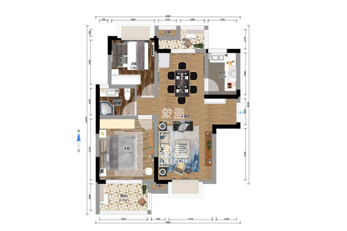 东业苹果社区 2室2厅1卫 1500.0元/月 东业苹果社区 2室2厅1卫 1500.0元/月户型图