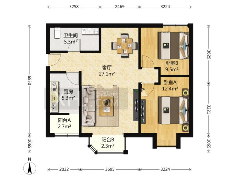 二十一世纪花园1期  2室2厅1卫   159.00万室内图1