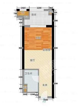 中海紫御华府（中海派）  1室1厅1卫   1500.00元/月户型图