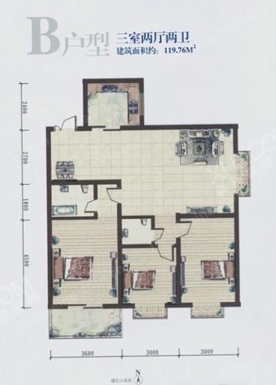 高新领域  3室2厅1卫   150.00万室内图1