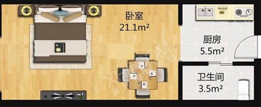 航天城上城  1室1厅1卫   2600.00元/月室内图1