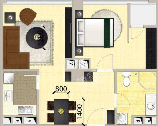 成南领寓  1室1厅1卫   1200.00元/月室内图1