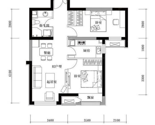 铁路生活小区  2室2厅1卫   1600.00元/月户型图