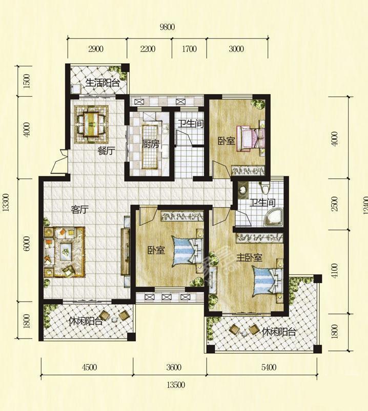 龙洲馨苑  3室2厅2卫   86.70万户型图