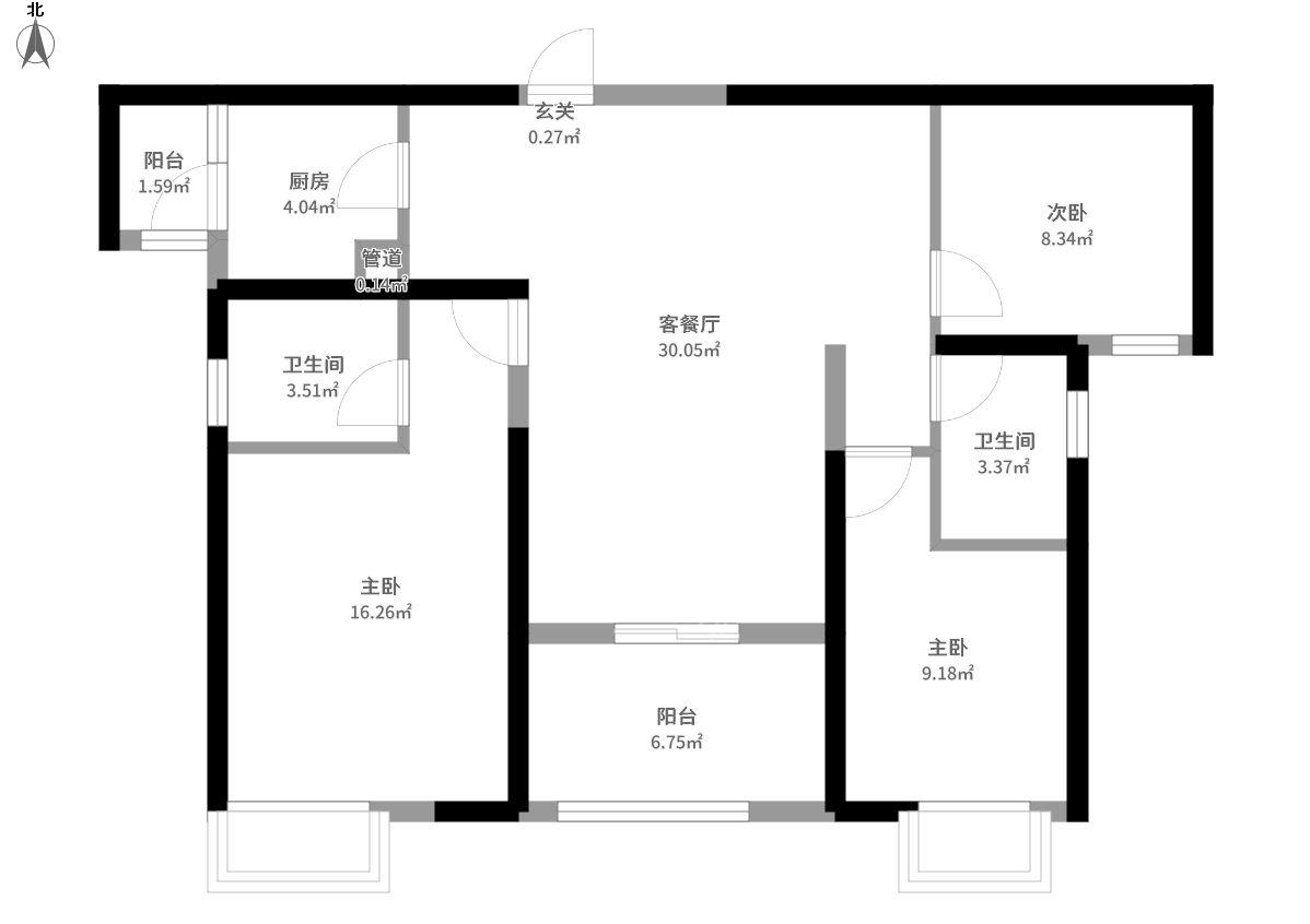 招商依云曲江一期  3室2厅2卫   178.00万户型图