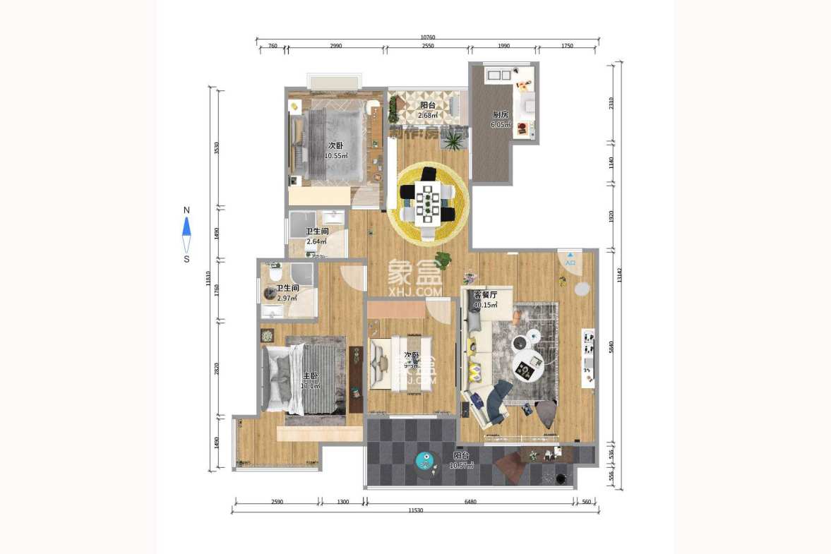 西岸润泽府 3室2厅2卫 3000.0元/月 西岸润泽府 3室2厅2卫 3000.0元/月户型图