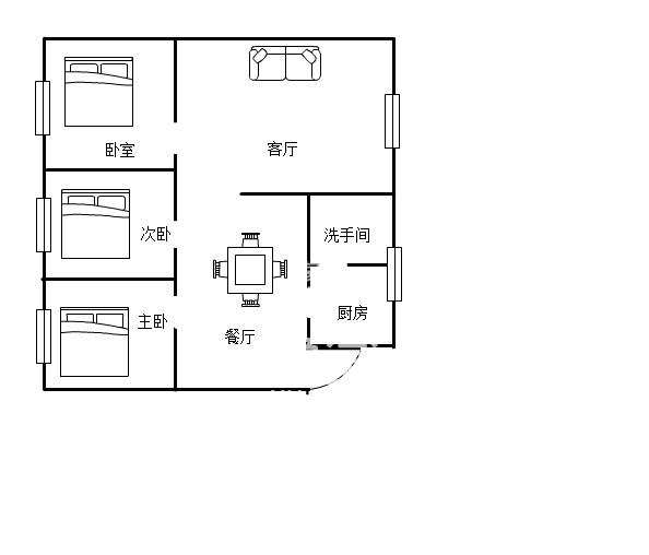 紫东小区红旗中路19号  3室2厅1卫   1100.00元/月户型图