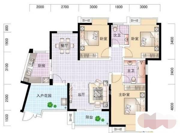 金阳世纪城龙泉苑  3室2厅2卫   1800.00元/月室内图1