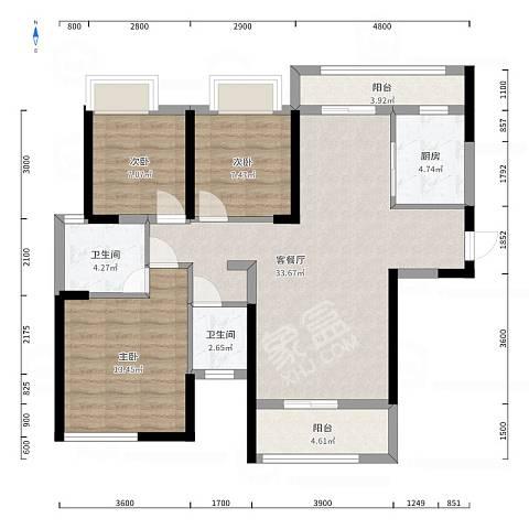 汇龙府  3室2厅2卫   2300.00元/月户型图