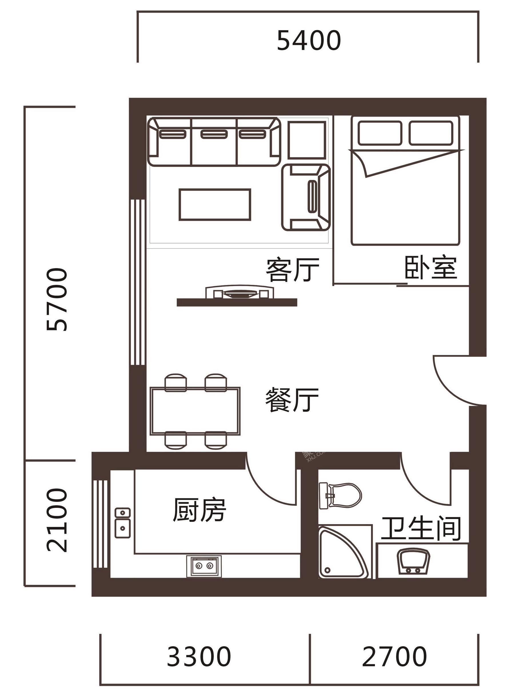 金色泰和  1室1厅1卫   1500.00元/月户型图