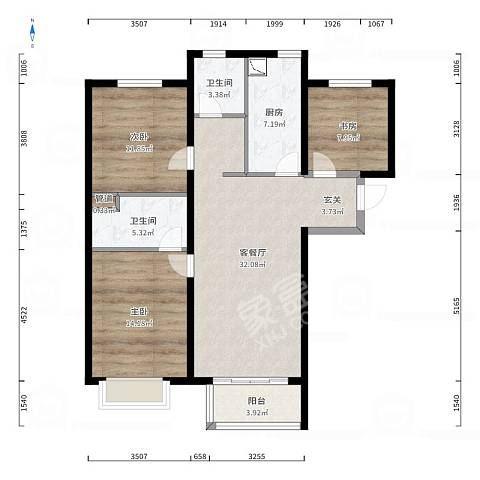 万科城市之光北区  3室2厅1卫   3400.00元/月户型图