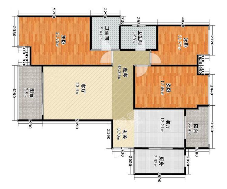 楼外楼山庄  2室2厅1卫   700.00元/月户型图