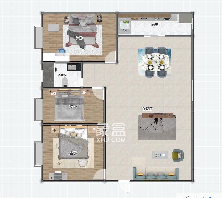 景湖春天  2室2厅1卫   80.00万户型图