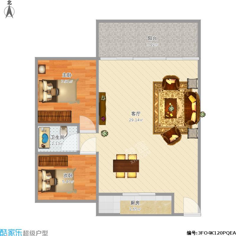 桃花仑办事处桃花仑社区  3室2厅2卫   1350.00元/月户型图