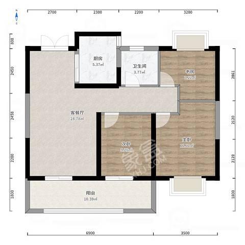 新辉华府  3室2厅1卫   2500.00元/月户型图